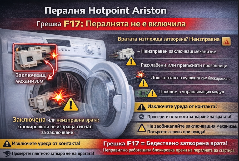 Пералня Hotpoint Ariston грешка F17 При обикновени врати не е — free download